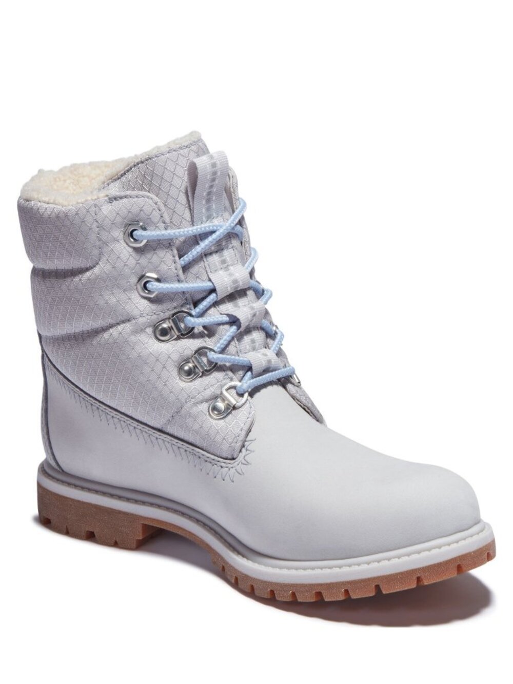 Timberland Premium Puffer Leather Boots Lace Up Booties Light Grey Size 6 NEW